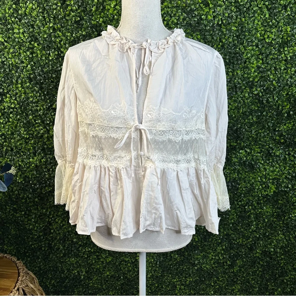NWT FREE PEOPLE Forever Young Bed Jacket White INTIMATELY TOP LACE IVORY SIZE - Picture 6 of 10
